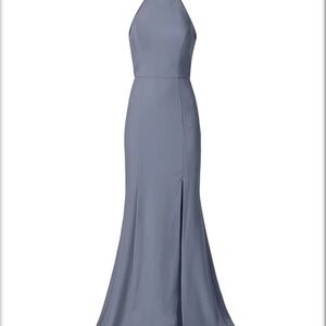 Amsale- Cora Halter Neck High-flow Slate dress with slit size 12